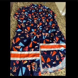 Blue multi-color button down dress